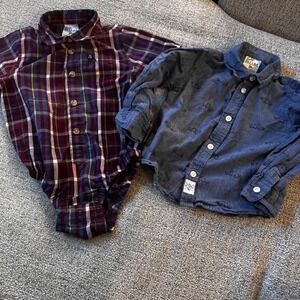 Baby B.U.M. Boys 24m Shirt Duo Blue Car Print Button Down‎ Long Sleeve Dress Up